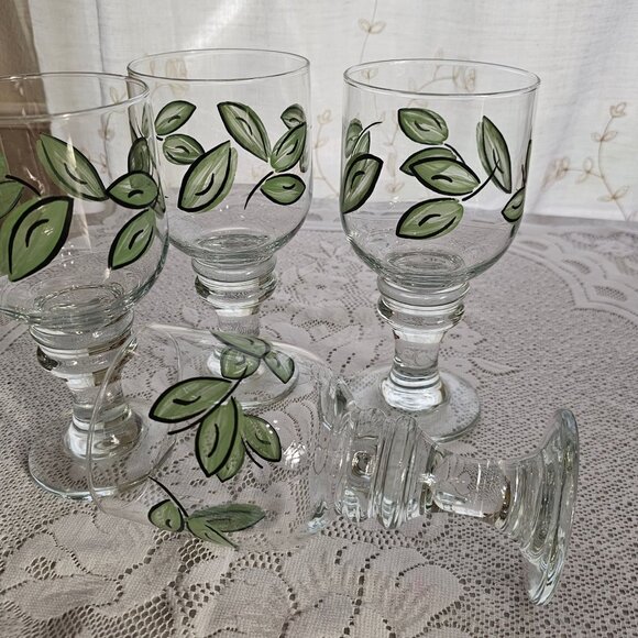 Pfaltzgraff Tango Ice Tea Glasses 14oz water goblets botanical green leaf glass - Picture 3 of 8